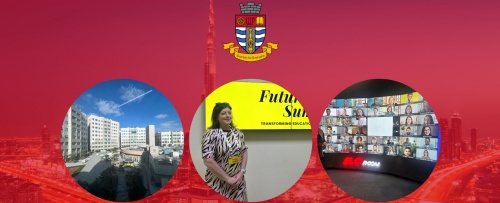 3 images of Ms Gurney in Dubai at the Future of Education Summit